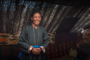 changpa woman in rebo yak wool tent